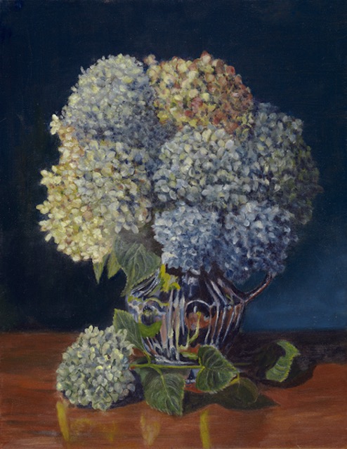 Hydrangeas in Silver Pitcher