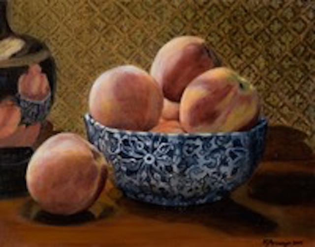 Peaches in Blue-and-White Bowl